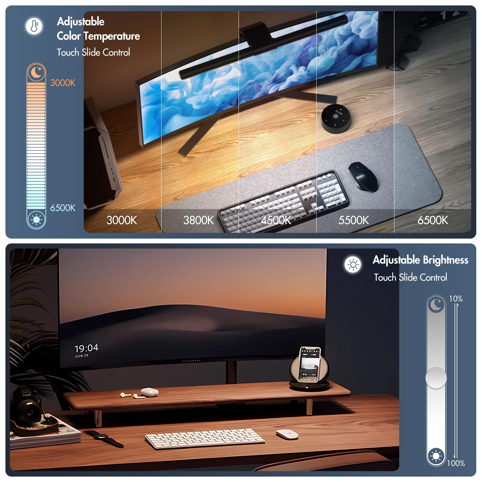 Quntis Monitor Light Bar remote control enables quick brightness and color temperature adjustments