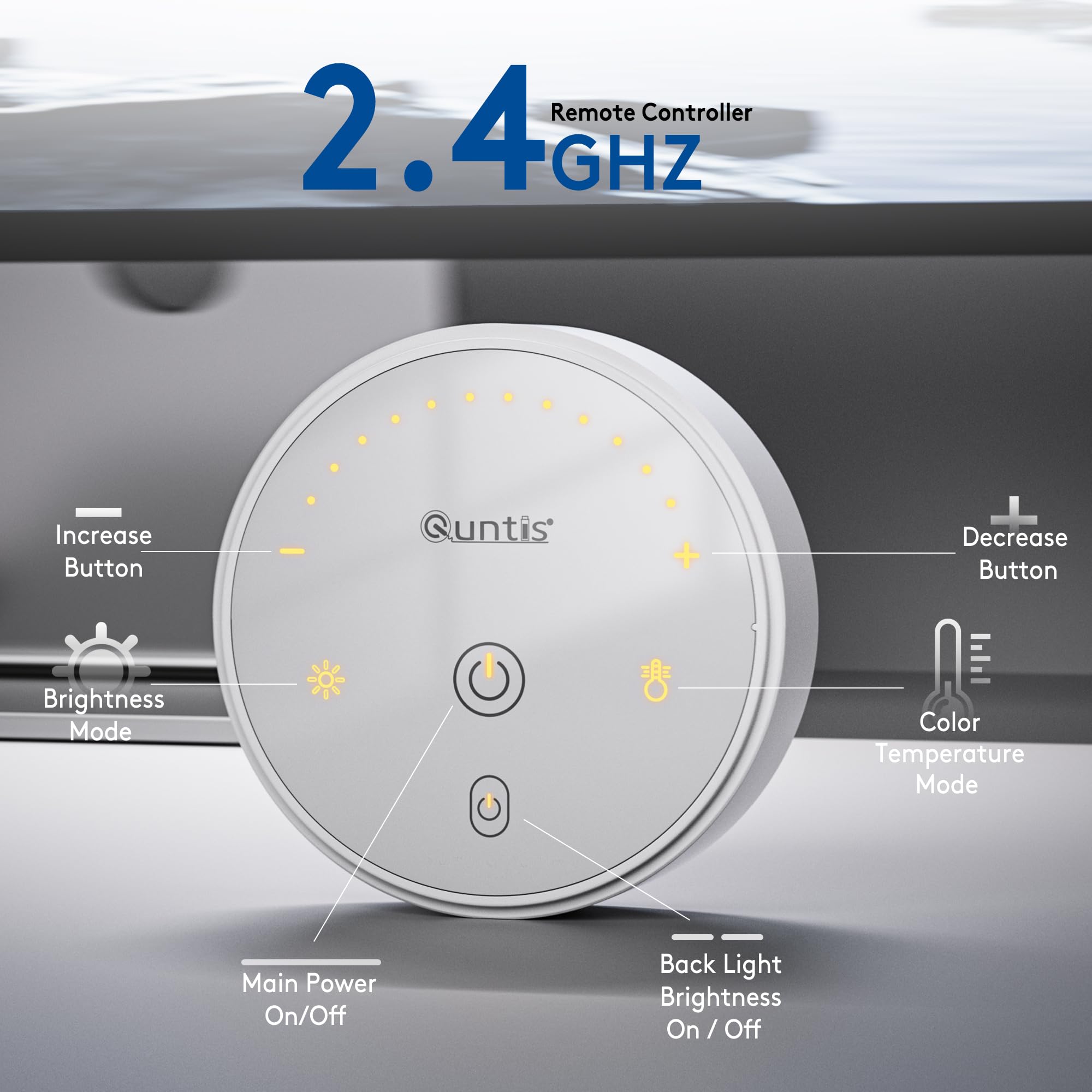 Quntis remote dimming enables quick brightness and color control for any task.