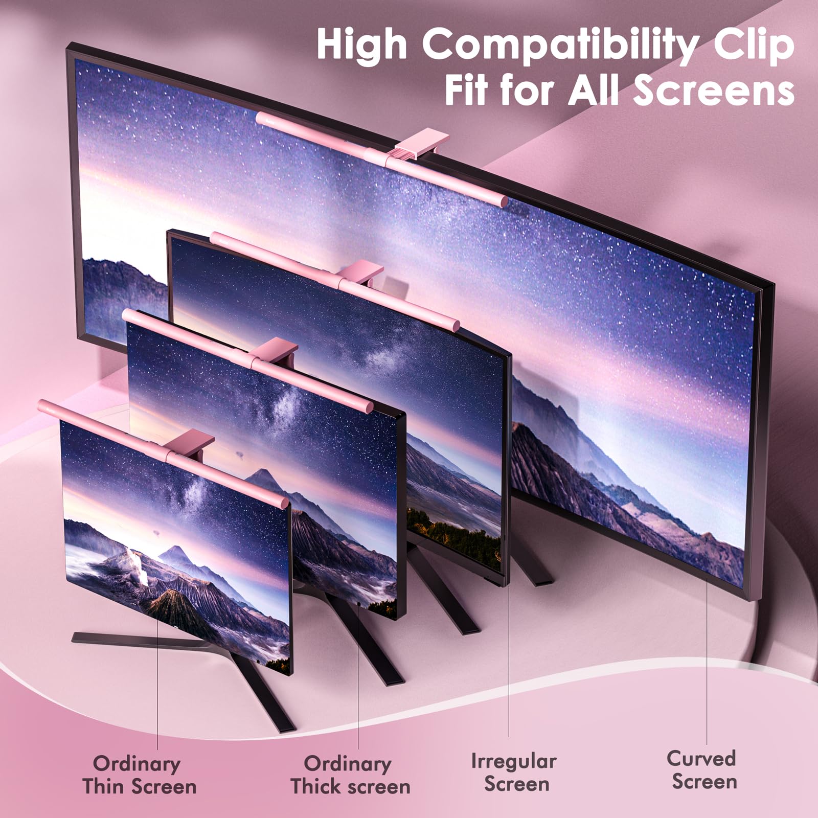 Quntis pink monitor light with 84 LEDs for vivid colors.