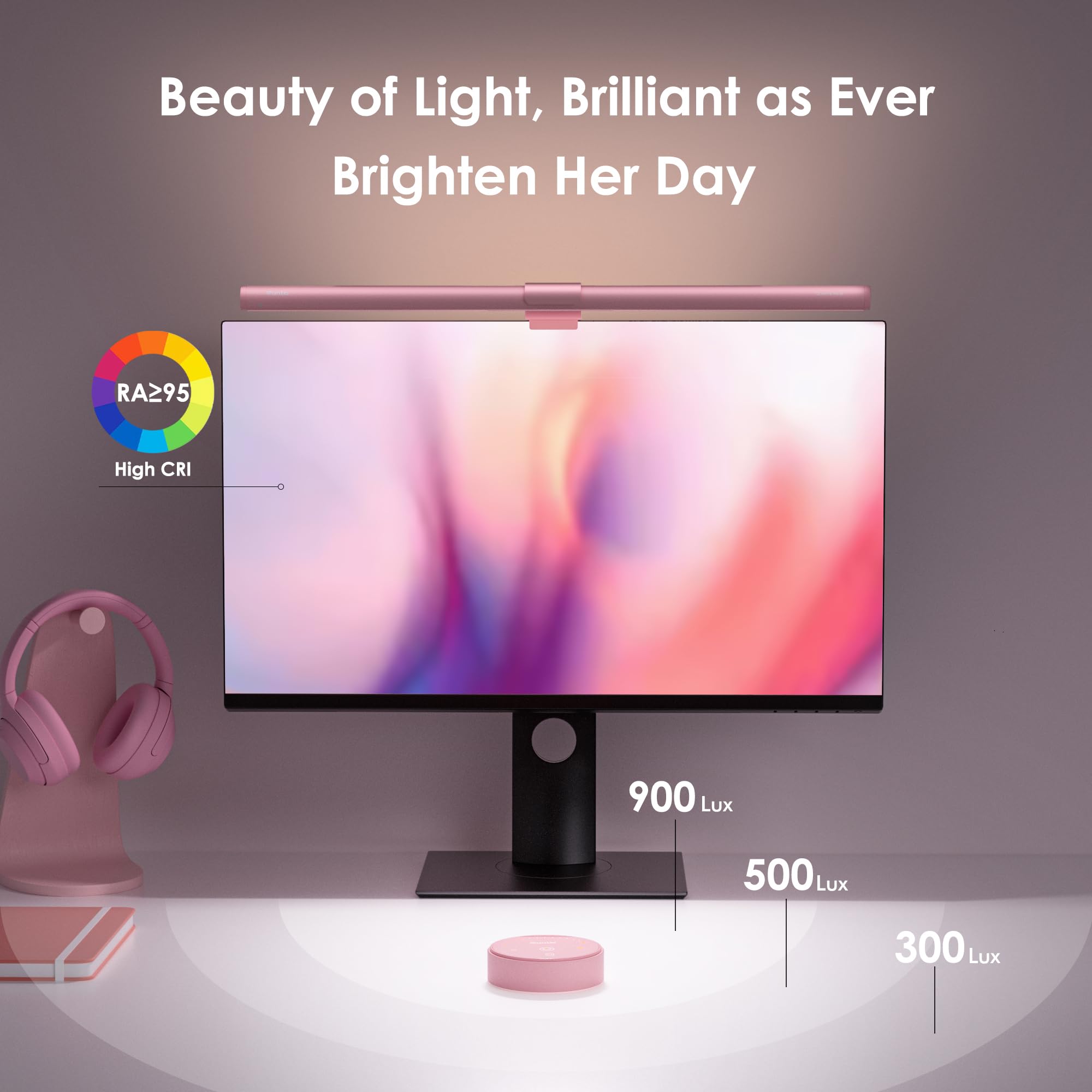 Quntis pink monitor light bar remote control for stepless dimming.