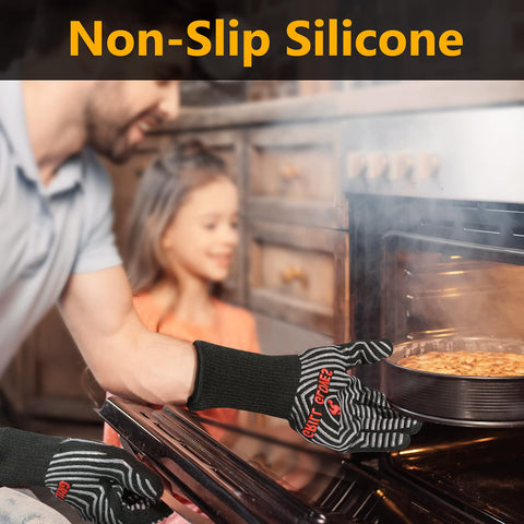 QUWIN BBQ Gloves highlighting aramid-fiber insulation protecting hands.