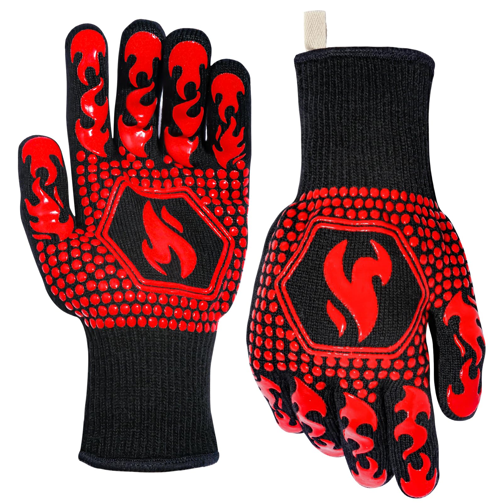 QUWIN BBQ gloves front view illustrating heat resistant silicone grip for grilling
