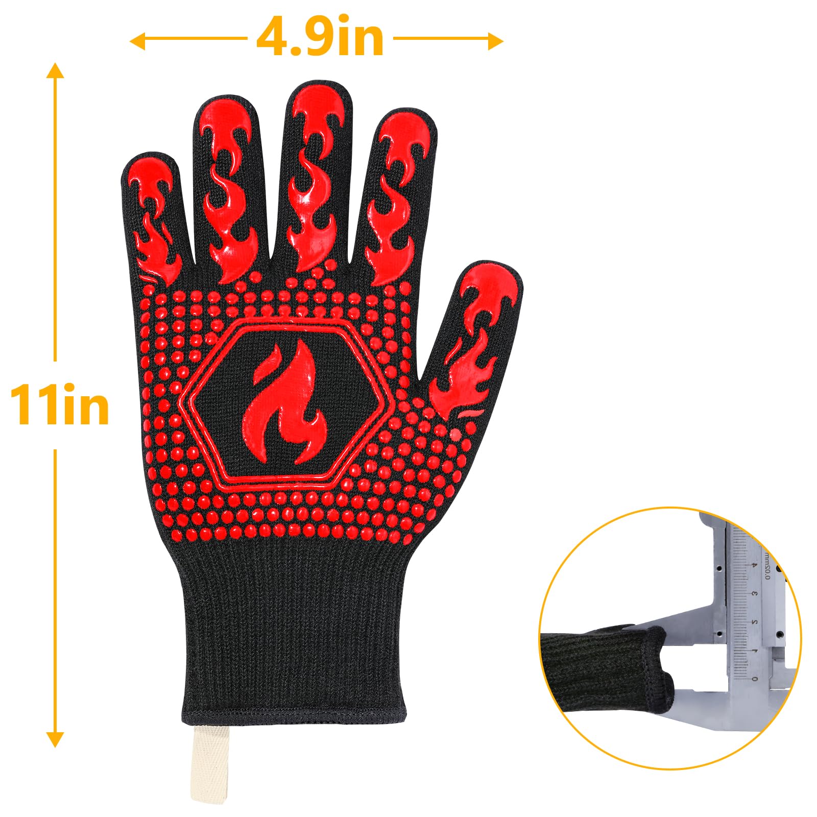 QUWIN BBQ gloves being used to lift hot pan safely on kitchen counter