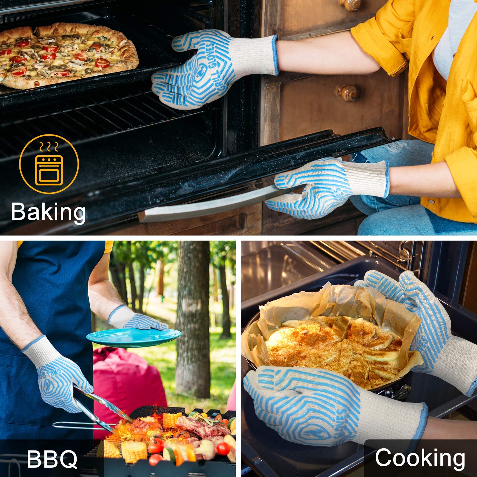 QUWIN BBQ gloves on a hook for easy kitchen storage