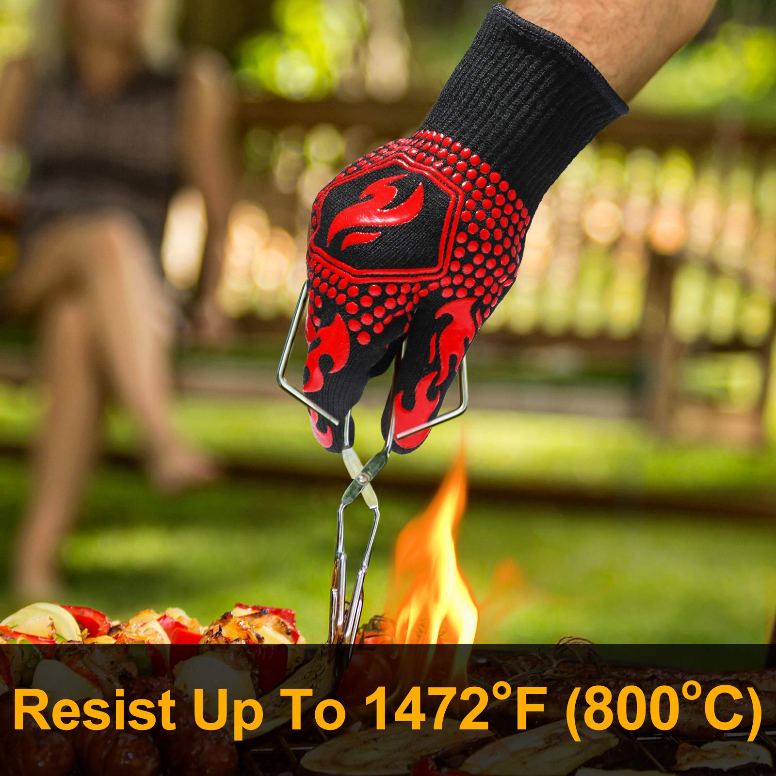 Close-up of QUWIN BBQ gloves silicone texture highlighting non-slip surface