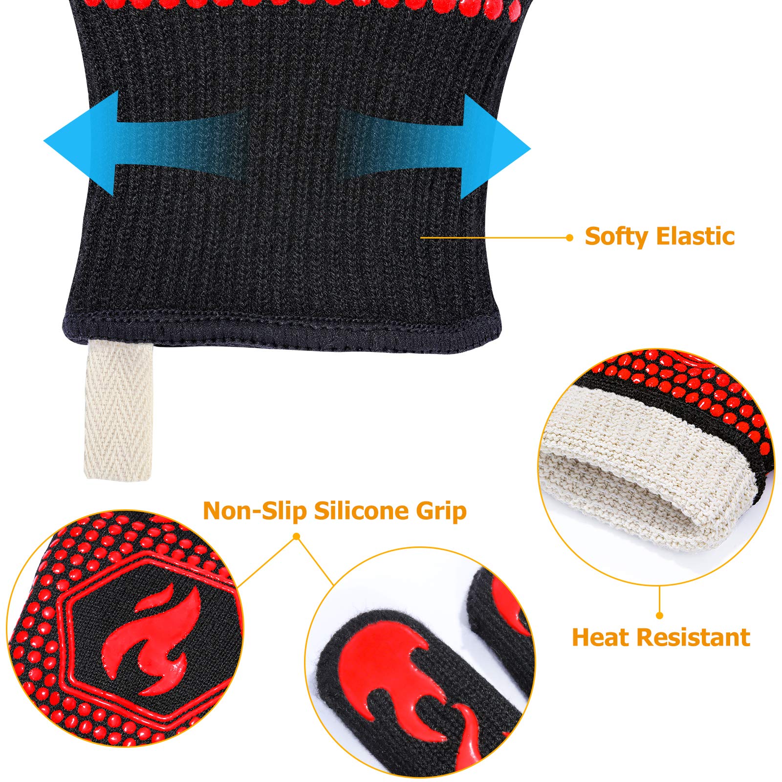 QUWIN packaging of BBQ gloves emphasizing size and materials