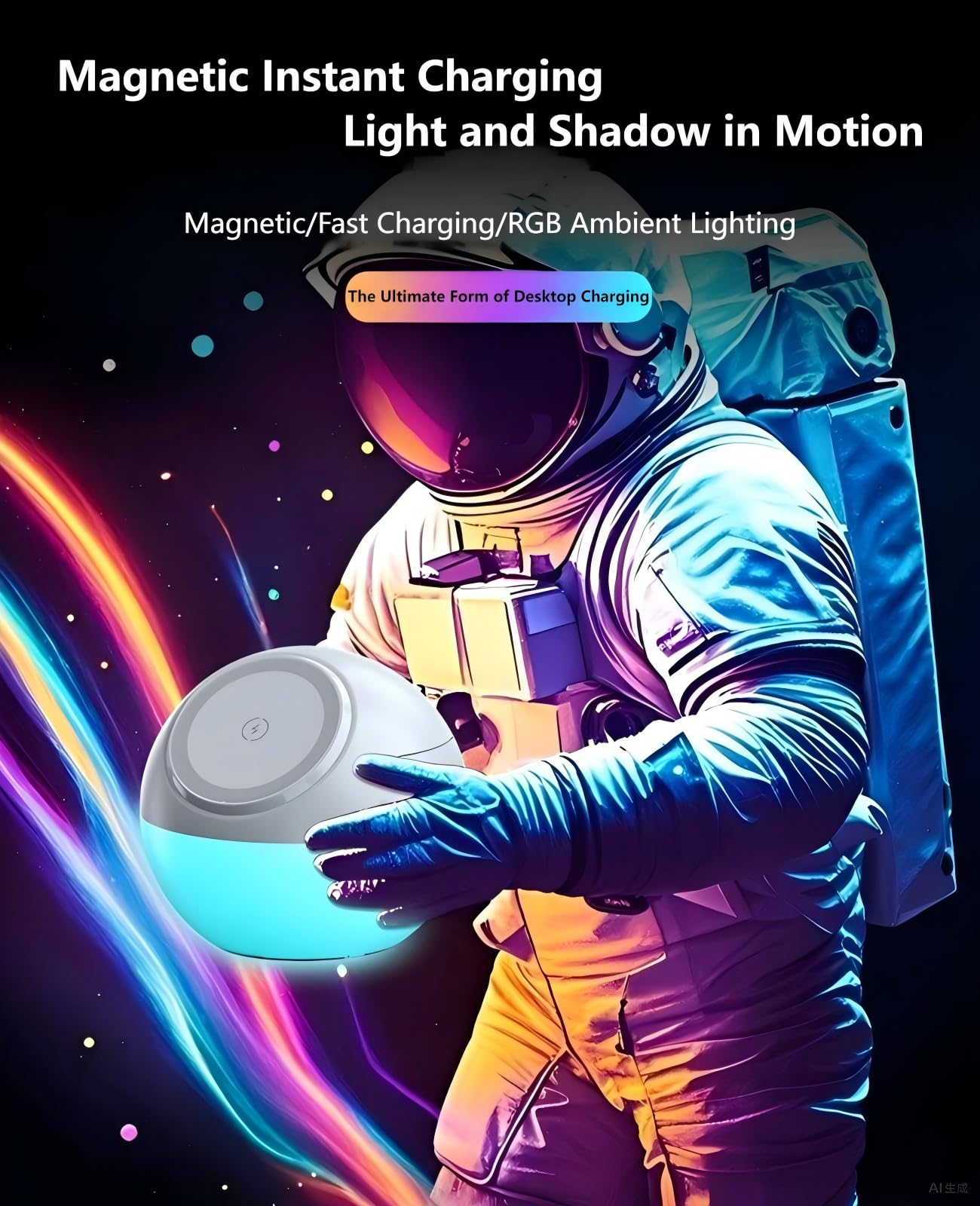 QUZUDN Moon Lamp wireless charger stand powering iPhone, iWatch, AirPods