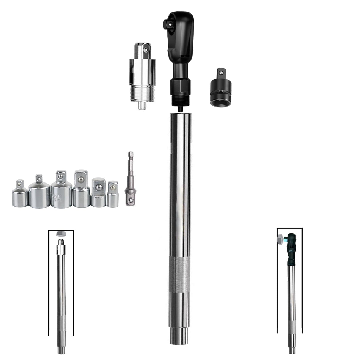 QVIKPMU offset extension wrench ultra-slim profile fits tight engine bays.