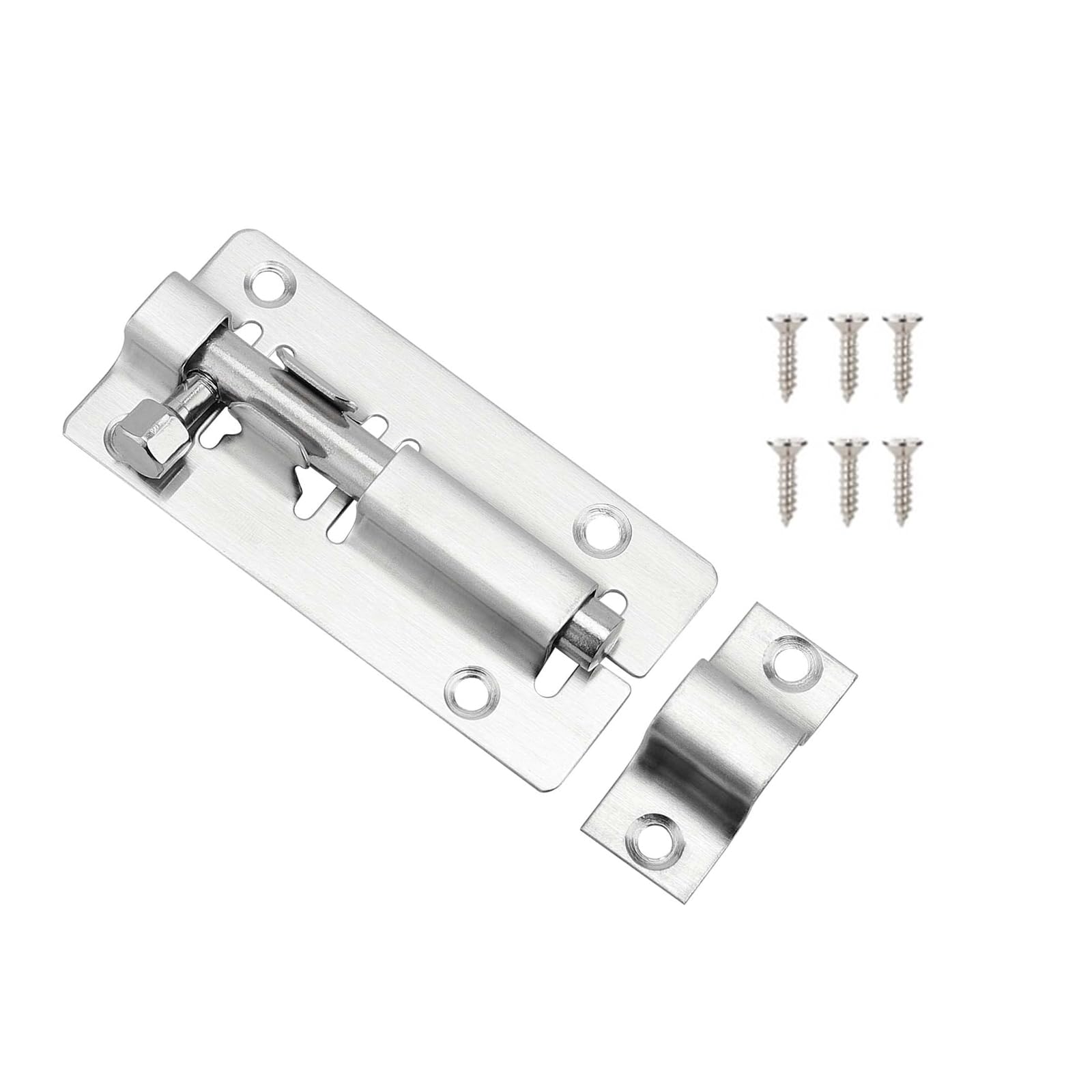 QWAQi barrel bolt latch closeup in stainless steel, built for weather-exposed gates