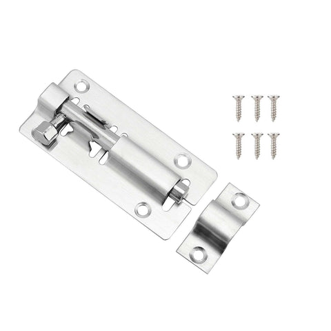 QWAQi barrel bolt latch closeup in stainless steel, built for weather-exposed gates