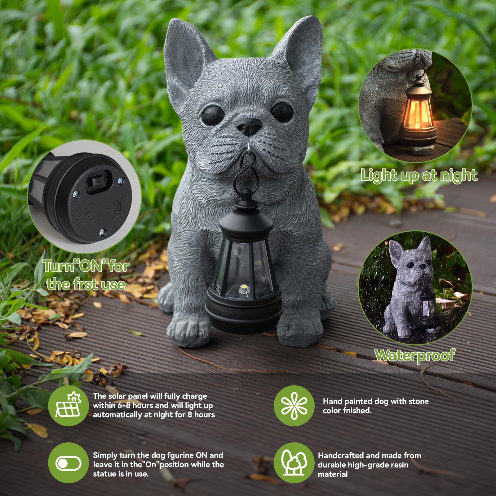 Qwifyu solar dog statue weatherproof for all-season outdoor display