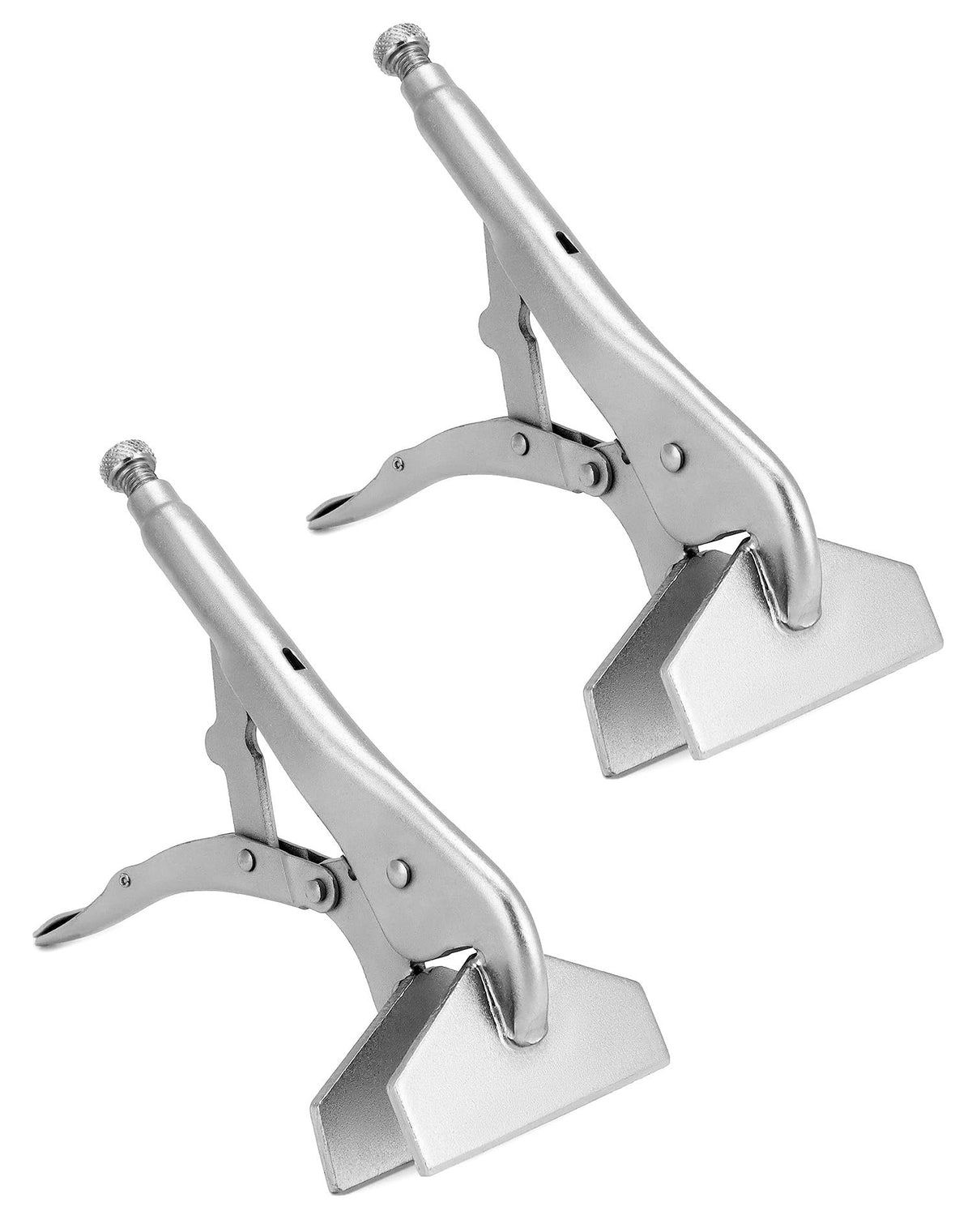 QWORK 10-inch locking sheet metal clamp front view showing secure jaws.