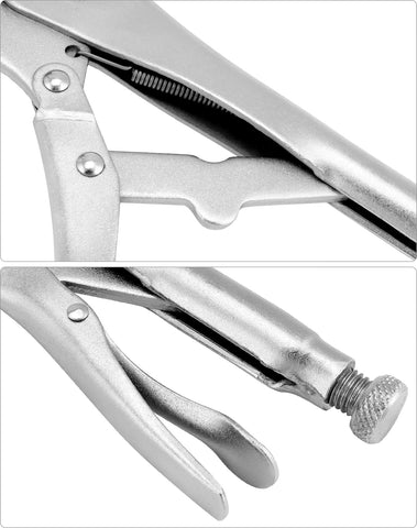QWORK 10-inch welding pliers trigger release enables one-handed operation.