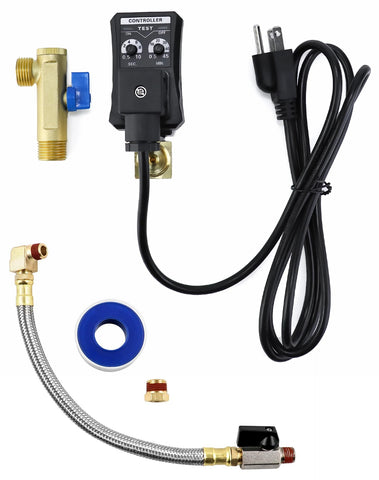 QWORK automatic condensate drain valve with steel hose and 1/4-inch NPT fitting for air systems