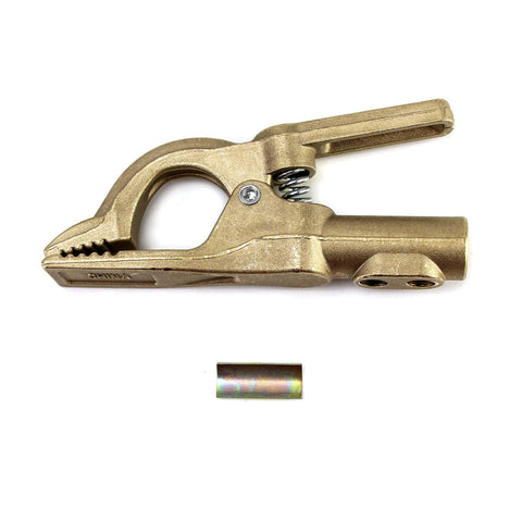 QWORK brass ground clamp closeup emphasizes oxidation resistance for durable welding