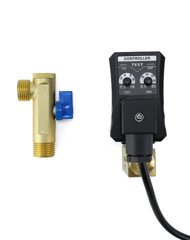 QWORK drain valve showing built-in test button for safety checks
