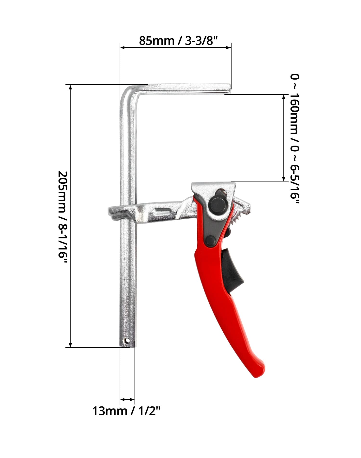 Clamp compatible with top saw guides from Festool to DeWalt