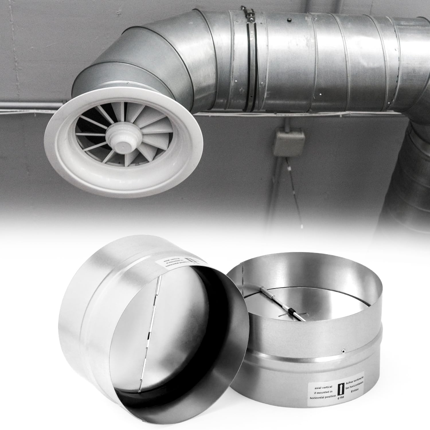 QWORK Draft Blocker 6-Inch damper retrofit cover installed inside duct.