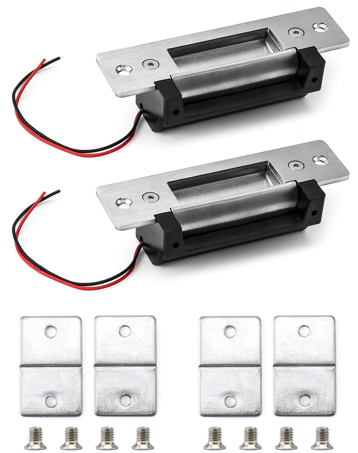 QWORK electric door strike lock front view with durable stainless steel construction for security