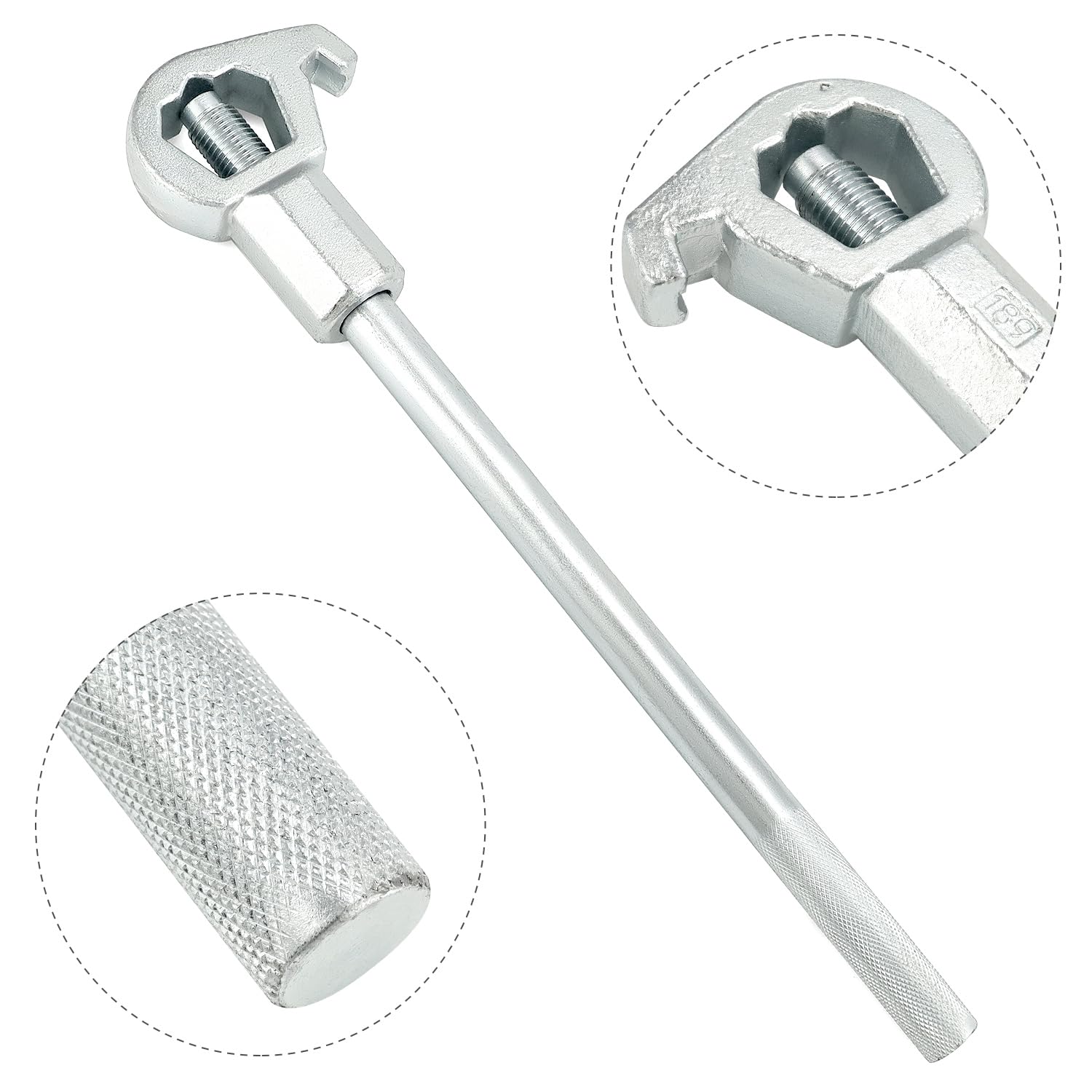 QWORK hydrant wrench close-up teeth demonstrate secure grip on bolt heads