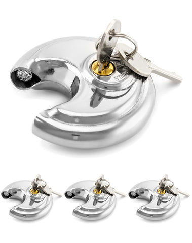 QWORK keyed-alike disc padlock pack with four locks and keys for easy access.