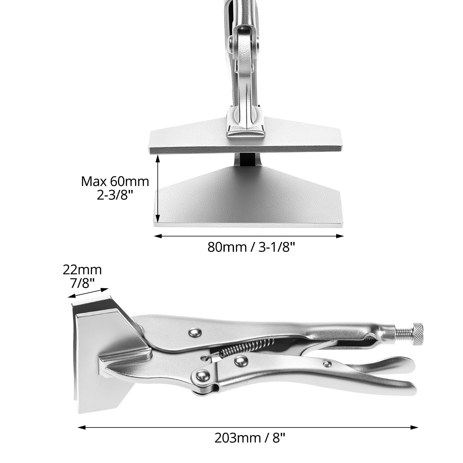 QWORK locking sheet metal clamp 8in shows adjustment screw for tailored pressure control