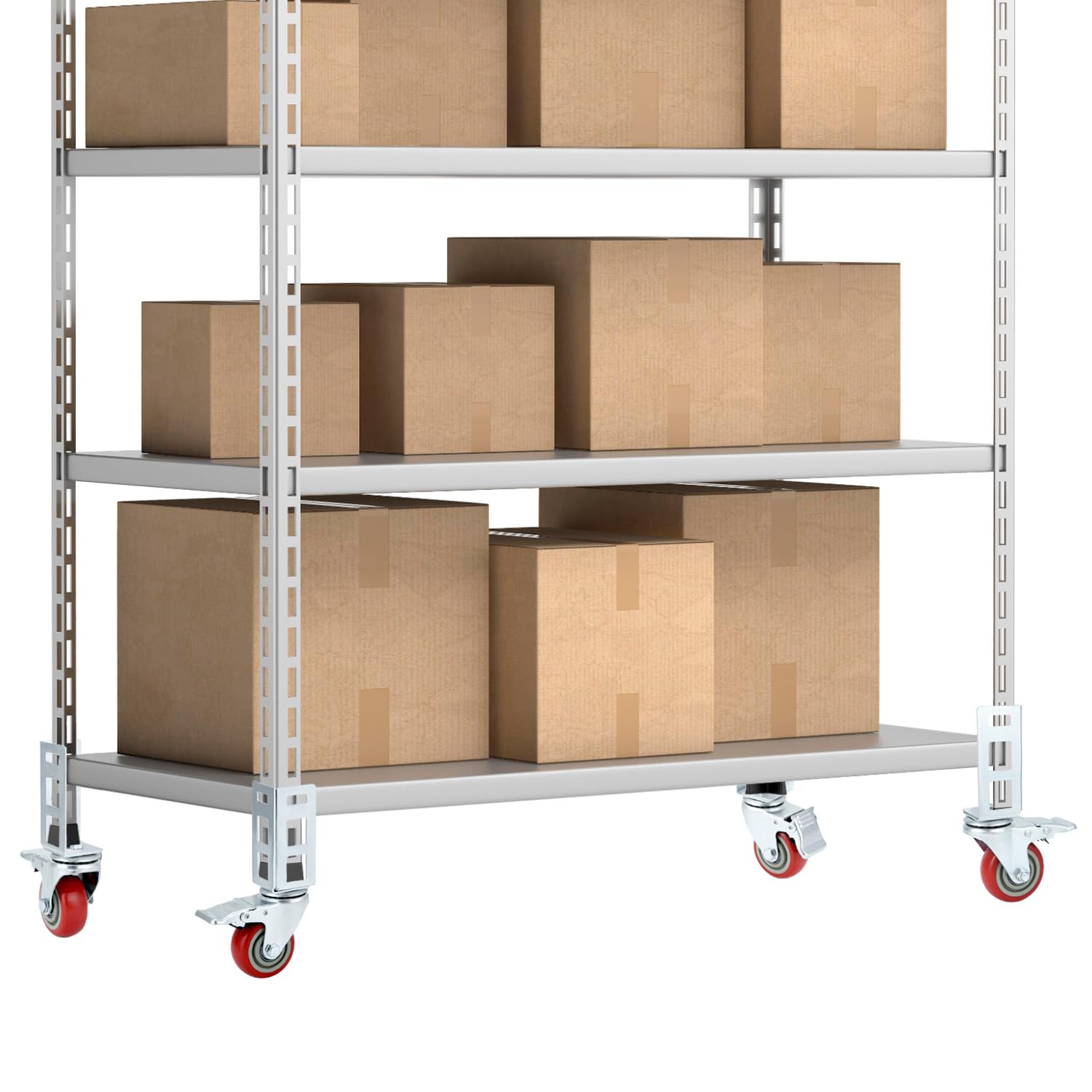 QWORK locking wheels enable stable shelving placement.