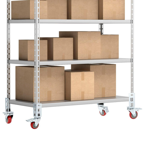 QWORK locking wheels enable stable shelving placement.