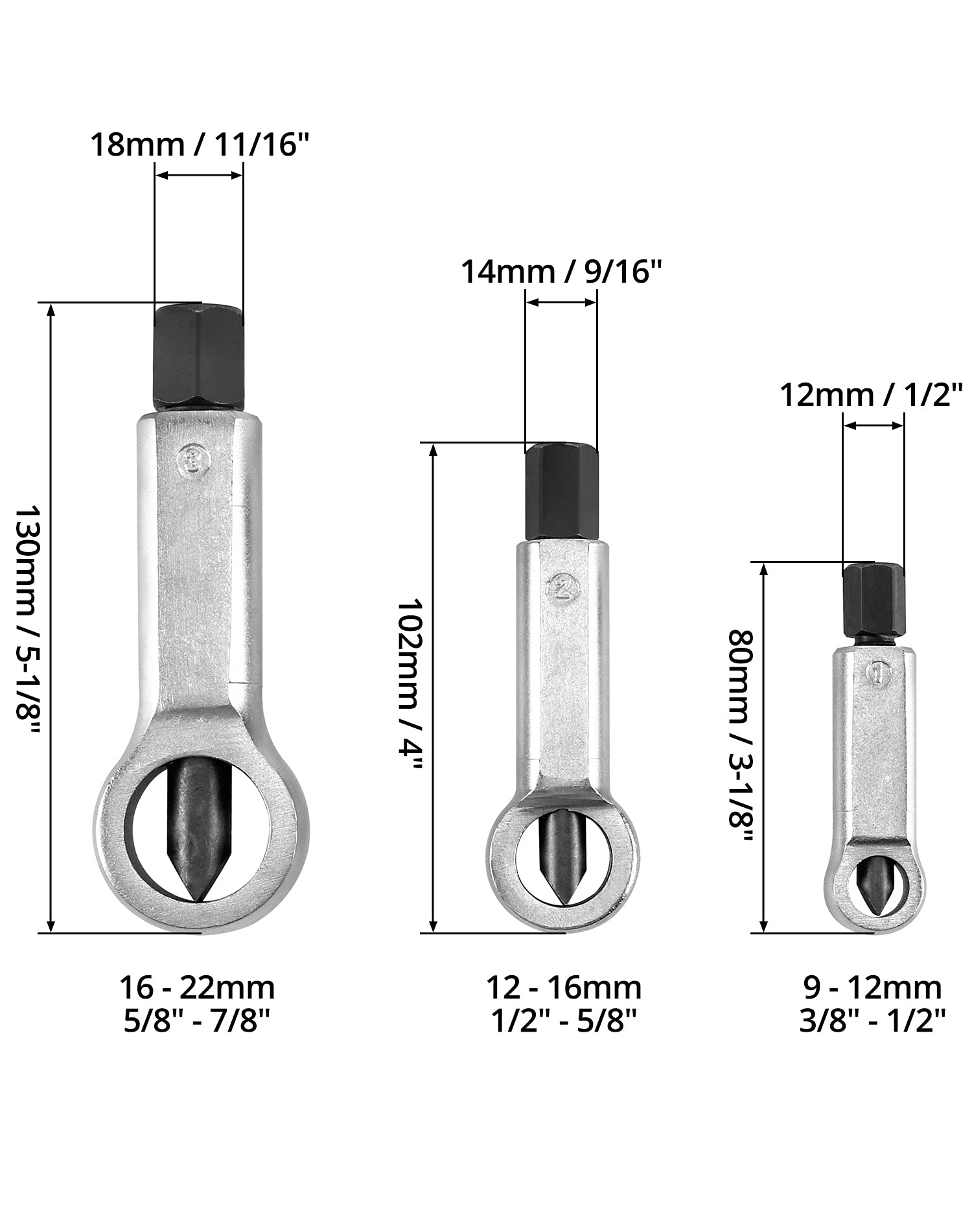 QWORK nut remover tools feature rugged steel construction.