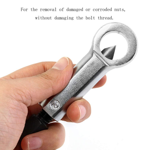 QWORK nut splitter bolt-action close-up shows manual operation.