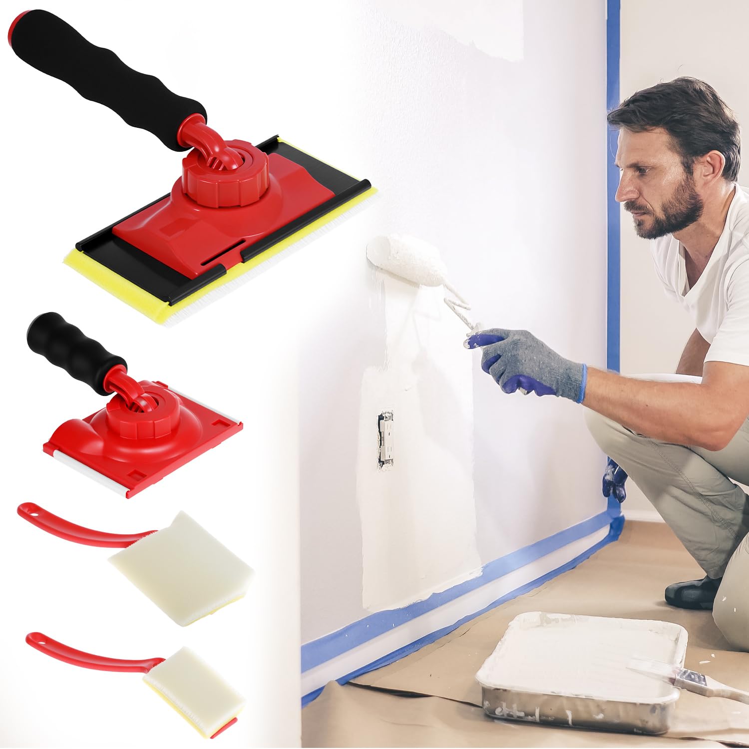 QWORK Edger Kit in action on walls and ceilings for faster results.