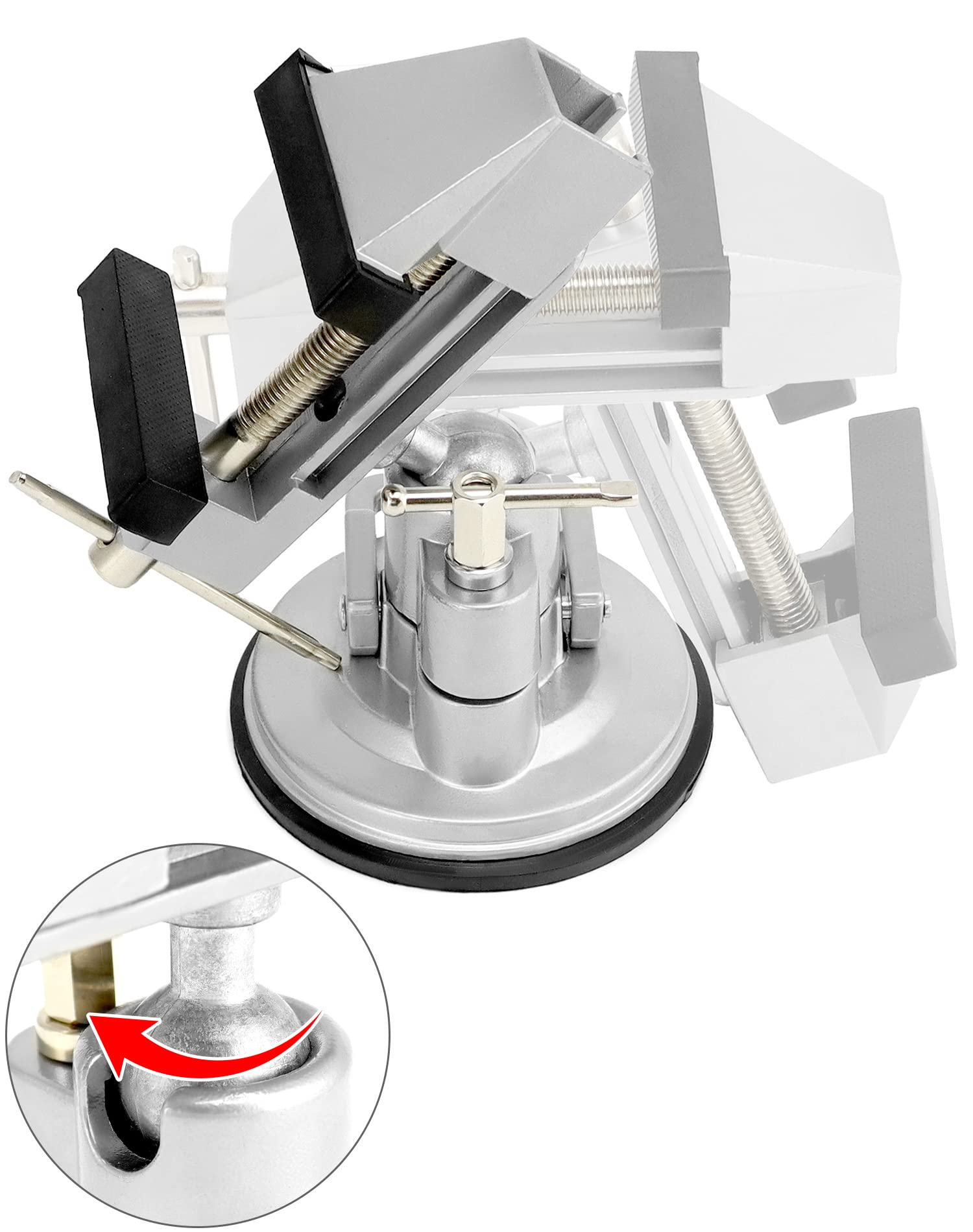 QWORK portable vacuum base vise 3.15-inch jaw for secure holding of small parts.