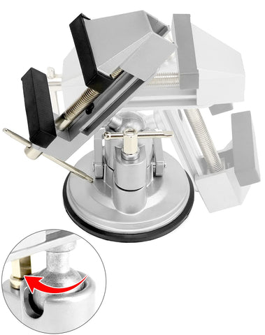QWORK portable vacuum base vise 3.15-inch jaw for secure holding of small parts.