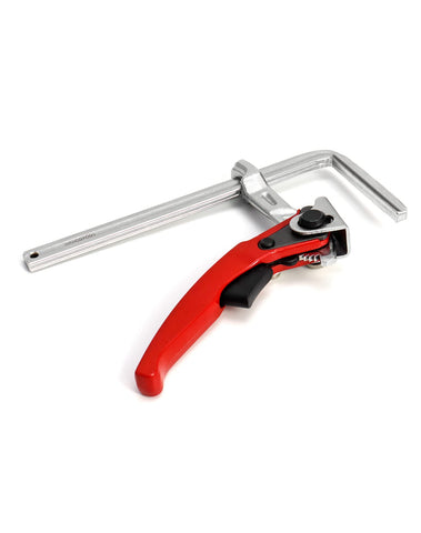 QWORK quick-release ratcheting bar clamp with aligned jaws for precise setup
