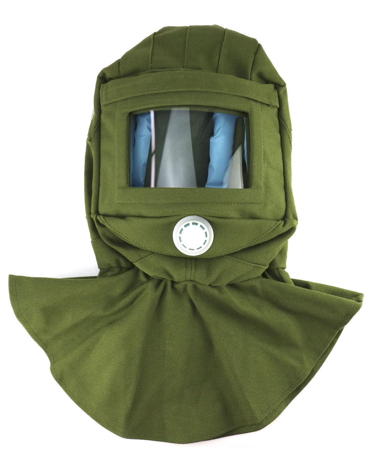 QWORK Sand Blasting Hood Cap front view with clear shield for enhanced visibility