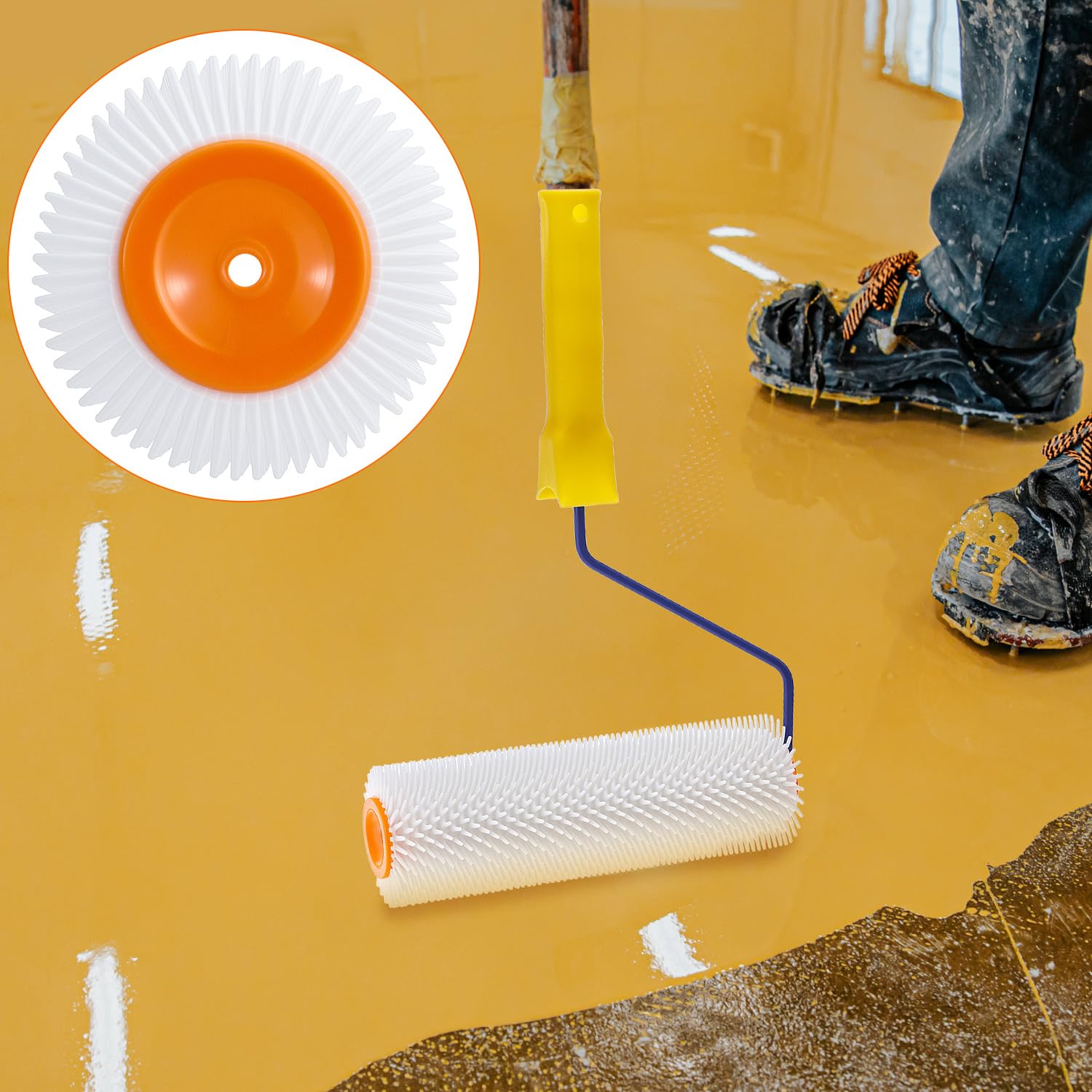 QWORK spiked shoes improve mobility on fresh concrete.