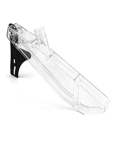 QWORK table saw blade guard cover front view; clear visibility and chip protection for safer cuts.