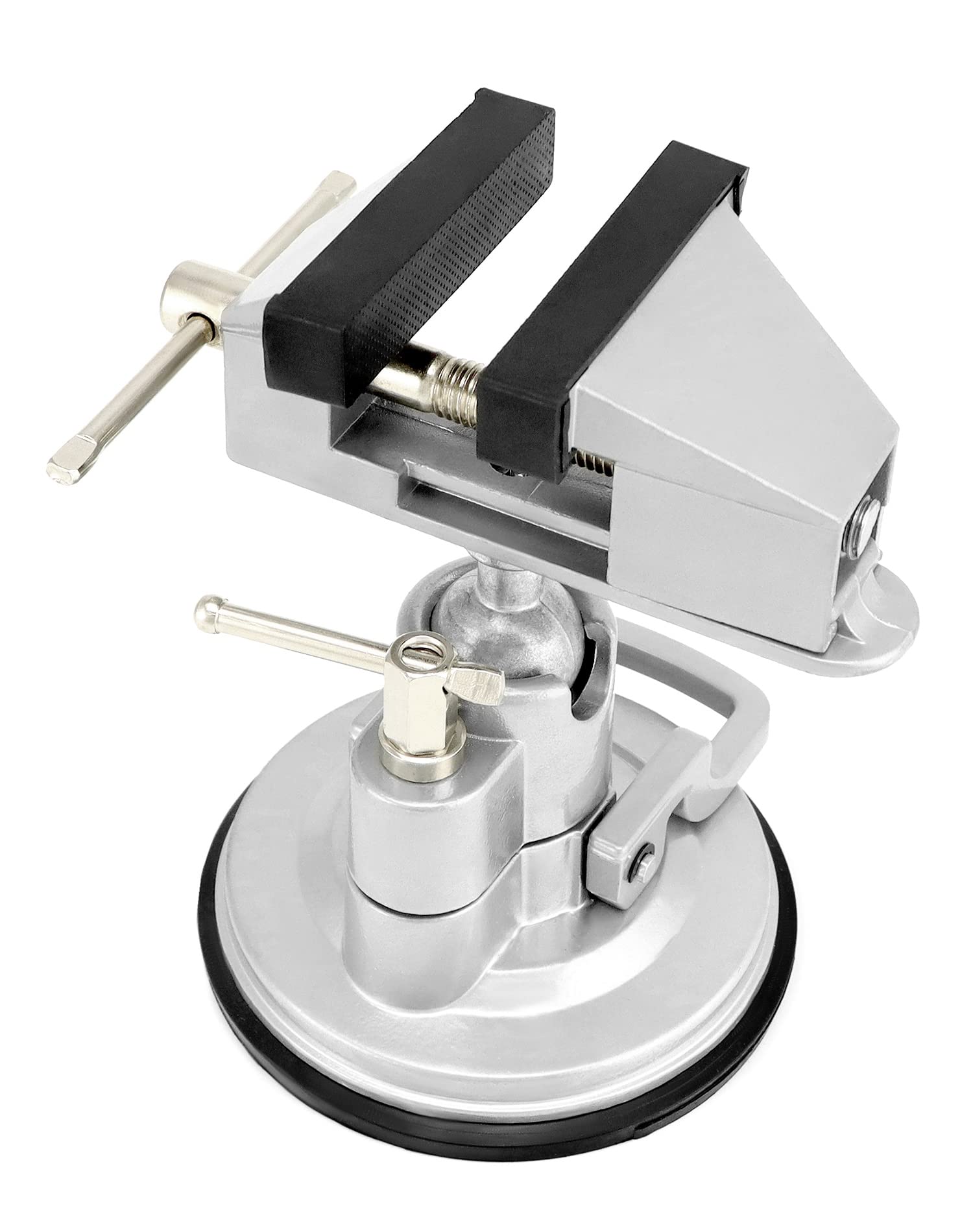 QWORK vacuum base vise with diameter length reference for compact setups.