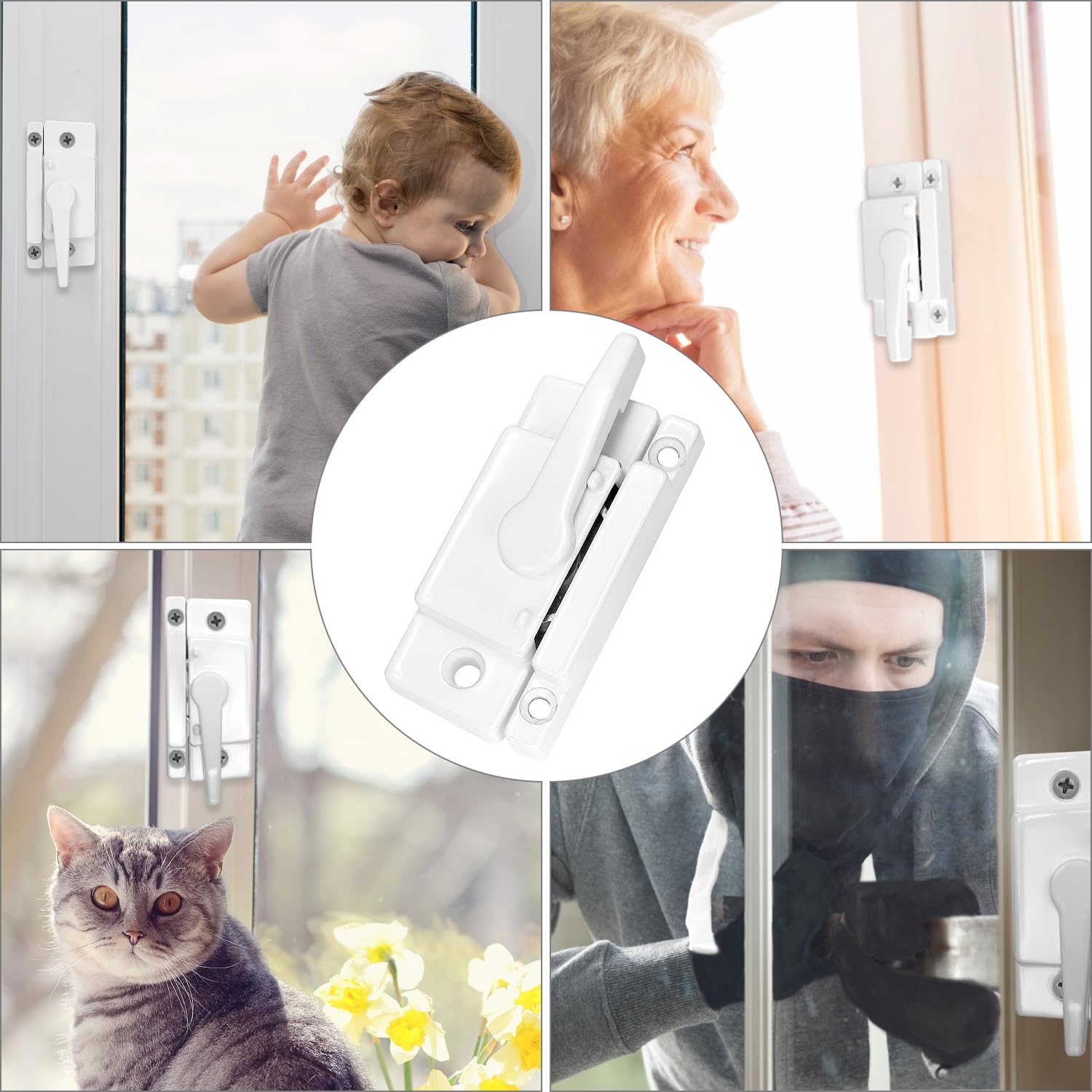 QWORK vertical and horizontal window lock suitable for double hung windows.