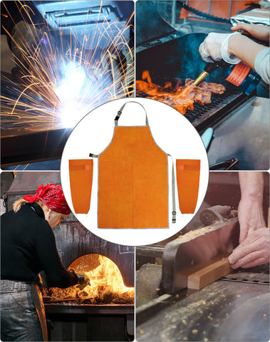 QWORK welding apron features adjustable neck strap for comfortable fit.