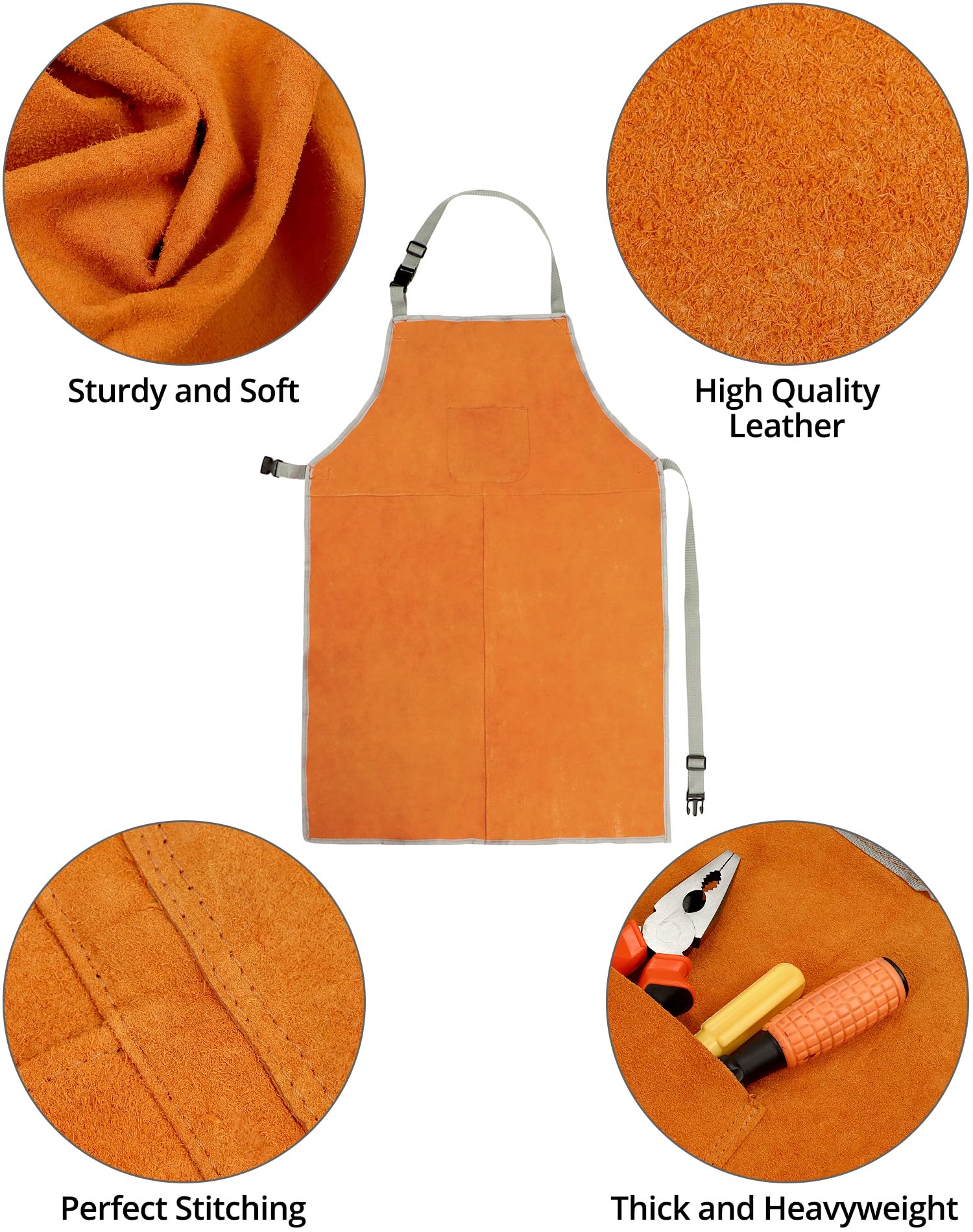 QWORK welding apron made from flame-resistant cowhide offers durable protection.