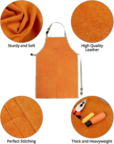 QWORK welding apron made from flame-resistant cowhide offers durable protection.