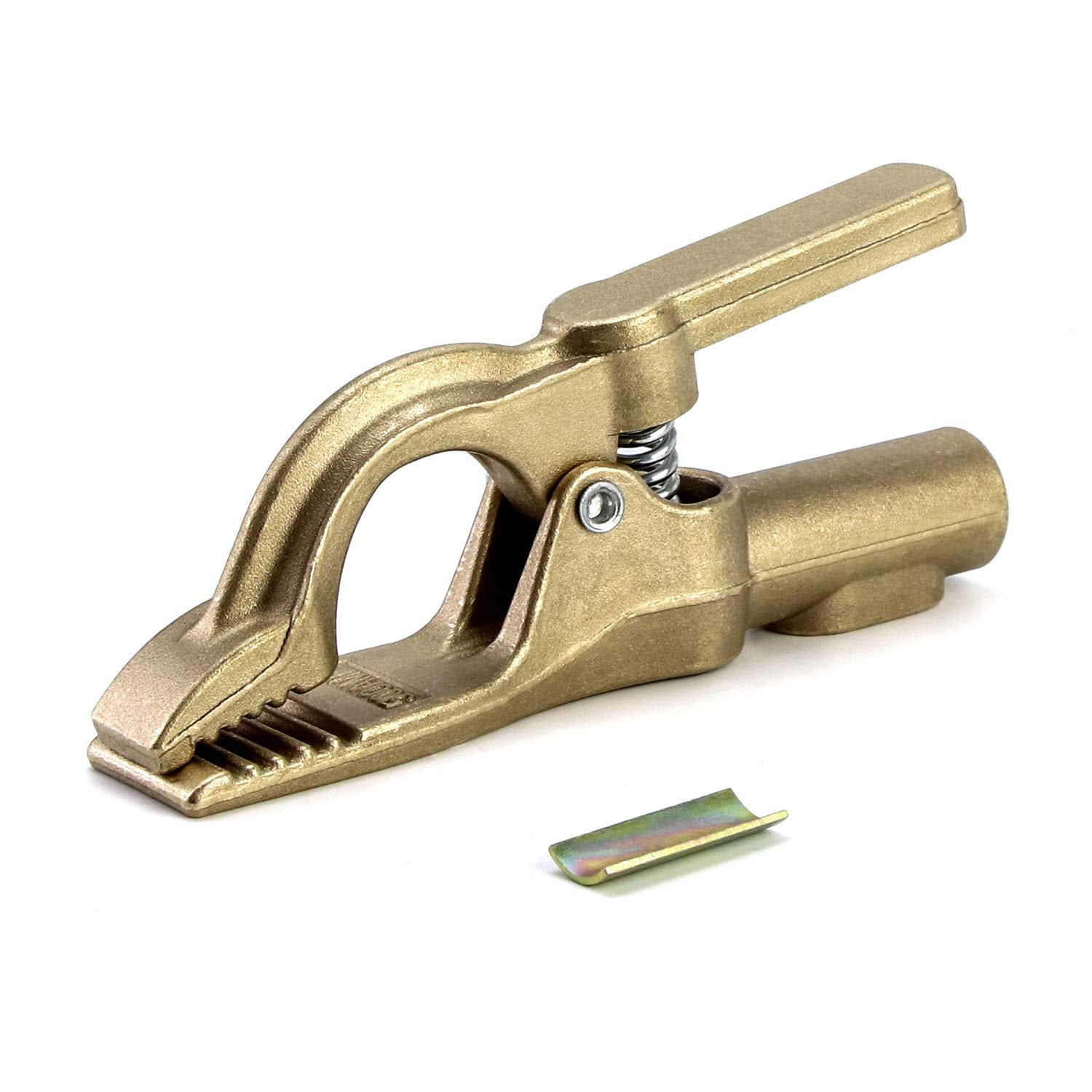 QWORK welding bronze ground clamp 500A closeup showing robust brass conductivity