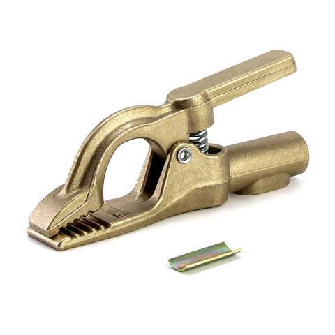 QWORK welding bronze ground clamp 500A closeup showing robust brass conductivity
