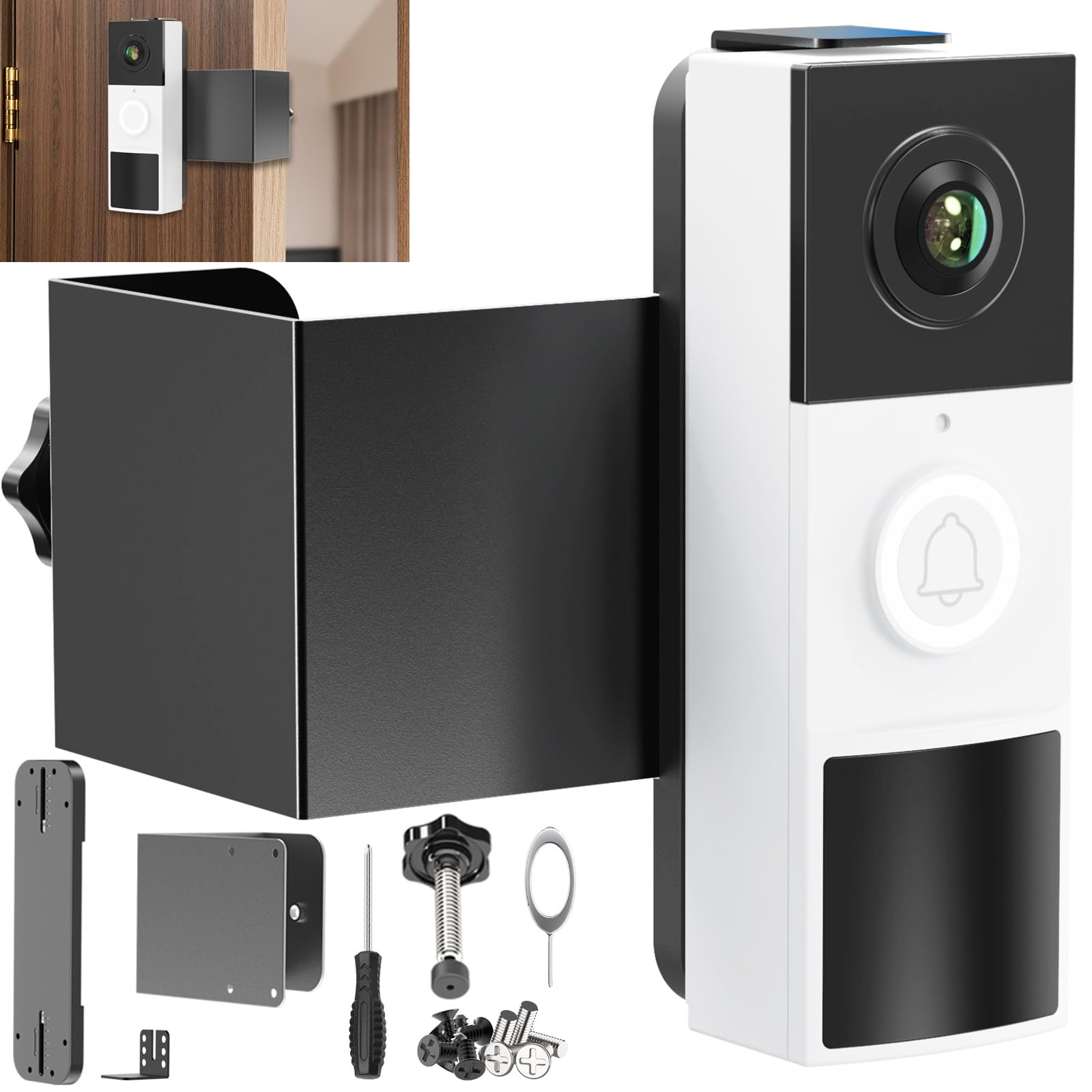 Qwwia anti-theft doorbell mount, front view, secure installation for apartment entry