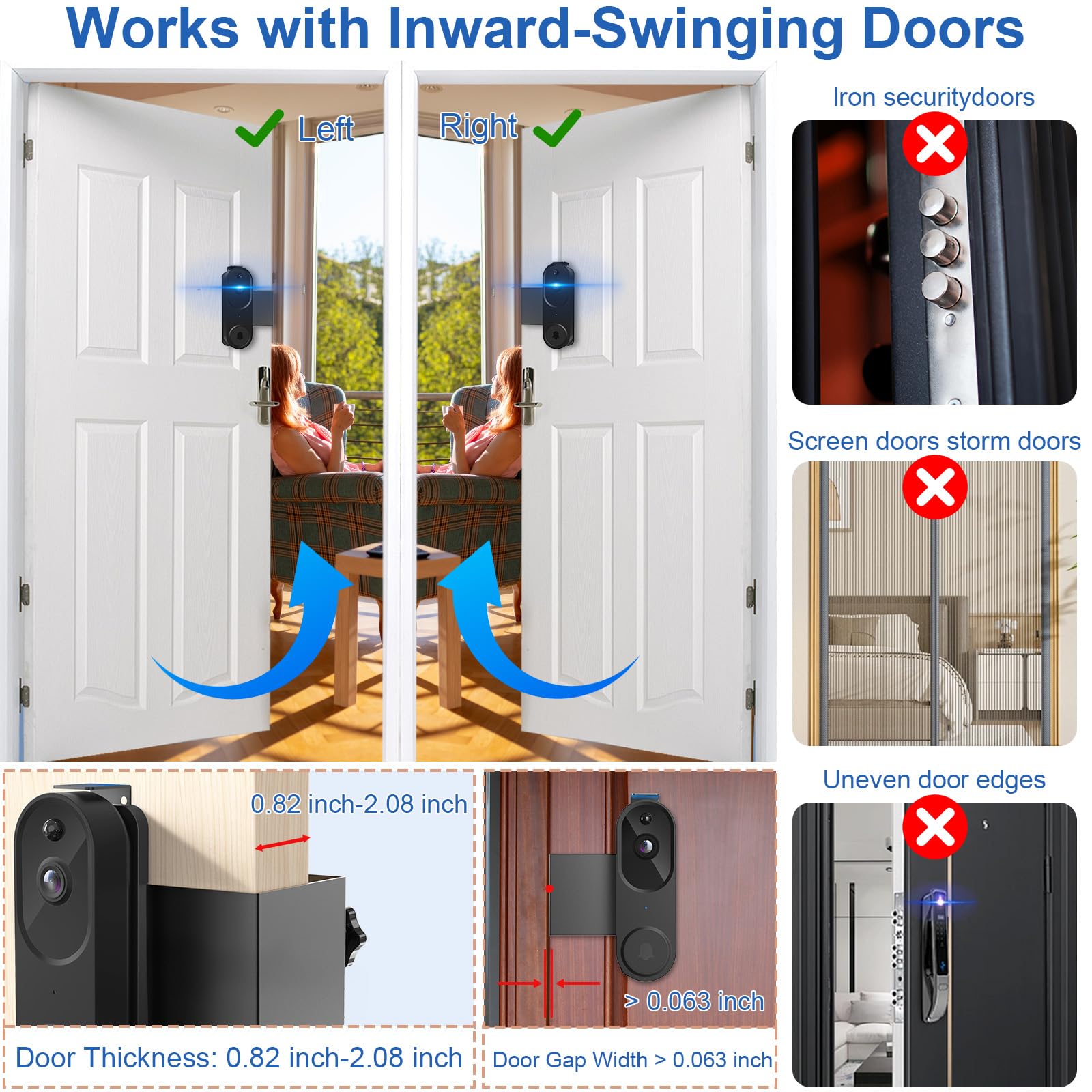 Qwwia metal doorbell mount with sleek finish blends into home decor.