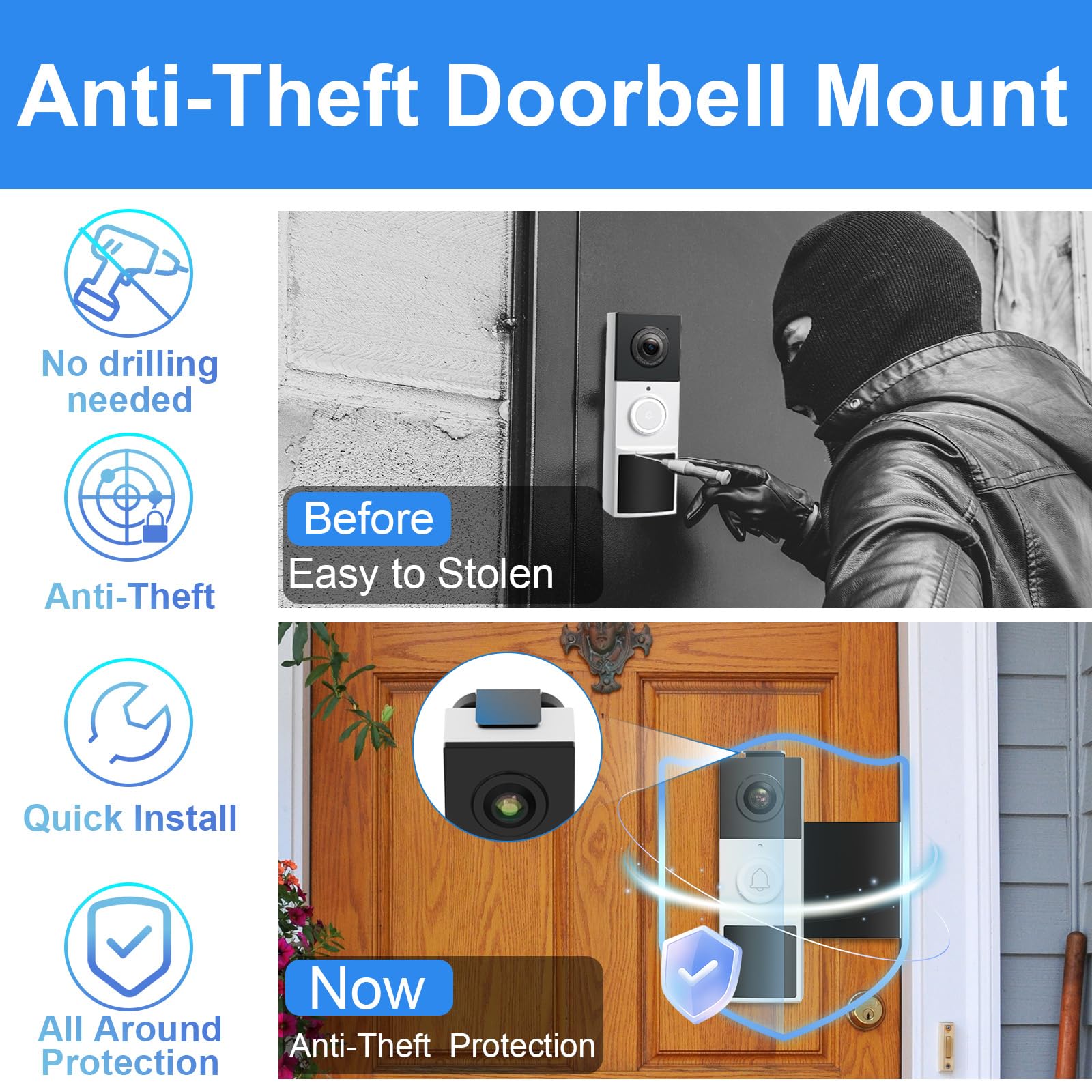 Qwwia Tapo-compatible doorbell mount, close-up, easy non-drill installation