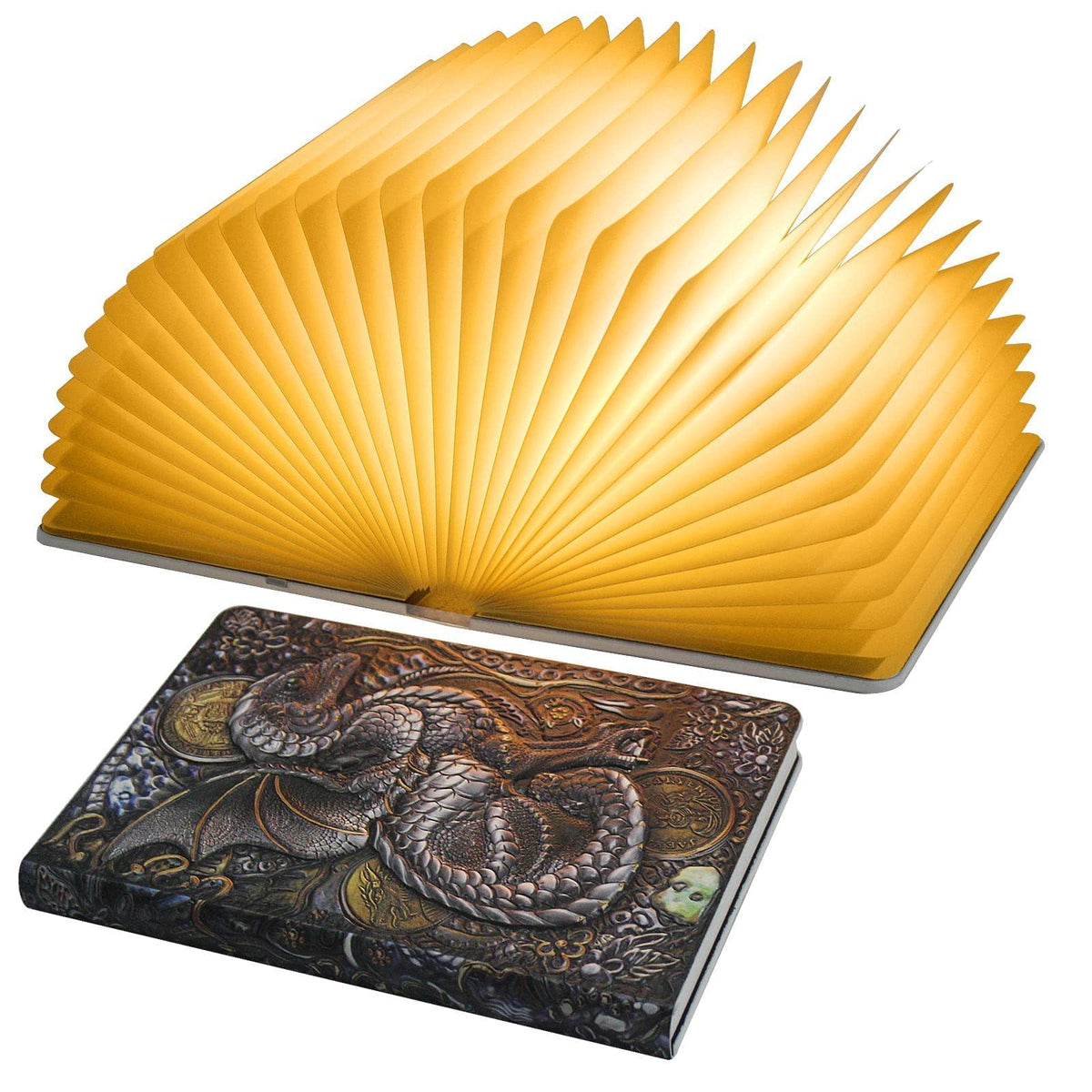 QXMGCBOK folding book lamp dragon cover glows softly for a fantasy desk accent