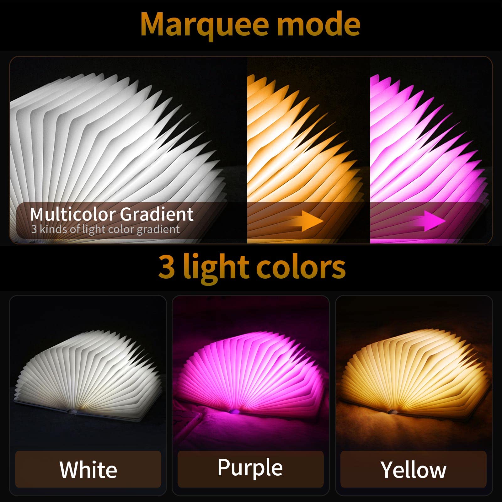 QXMGCBOK folding book lamp 1800mAh battery for 8+ hours