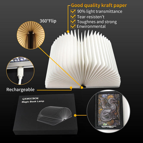 QXMGCBOK folding book lamp white glow cozy bedside light option
